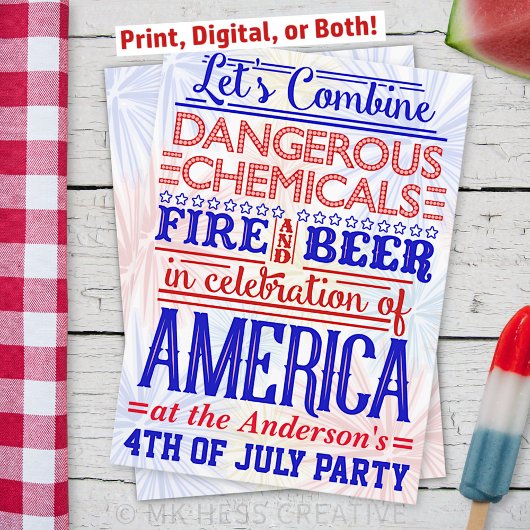 Invitation Drôle 4 juillet fête de l'Indépendance Humour