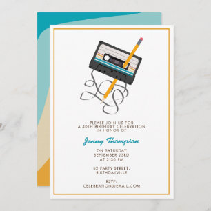 Invitation Drôle 80s Musique Retro Cassette Bande 40e anniver