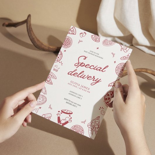 Invitation Drôle baby shower à pizza de livraison spéciale