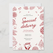Invitation Drôle baby shower à pizza de livraison spéciale (Devant)