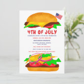 Invitation Drôle barbecue burger drapeau américain plaid 4 ju (Debout devant)