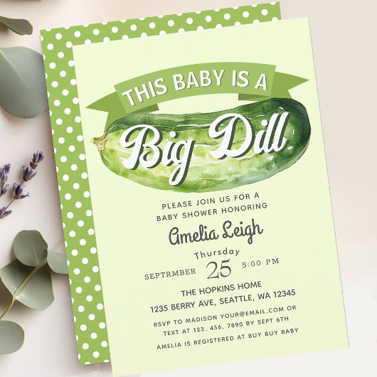 Invitation Drôle Big Dill Pickle Genre Baby shower neutre
