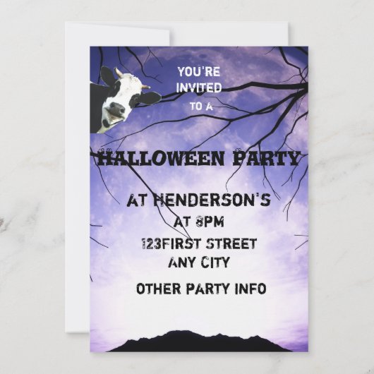 Invitation Drôle Boo Je veux dire Moo Cow Moon Halloween Part (Dos)