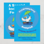 Invitation Drôle canard avec parapluie dessin animé (Devant / Derrière)