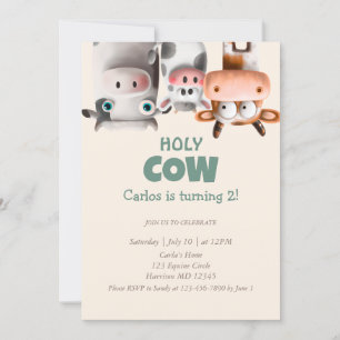 Invitation Drôle Cartoon Cow Deuxième anniversaire