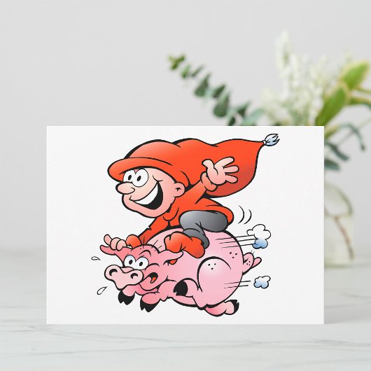 Invitation Drôle Cartoon Gnome équitation Flying Pig