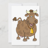 Invitation Drôle Cartoon Vache Brown avec Bell Animal de ferm (Devant)