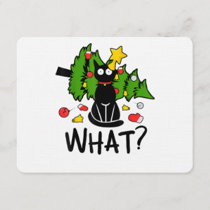 Invitation Drôle Chat Noir Arbre de Noël Joyeux Santa Humour
