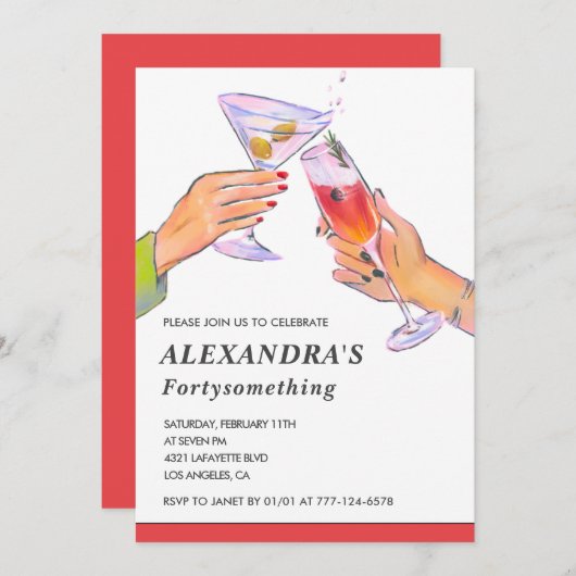 Invitation Drôle Cocktail Champagne 42e anniversaire (Devant / Derrière)