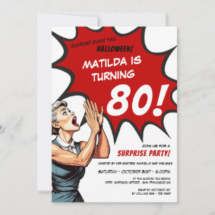 Invitation Drôle Comic Halloween Surprise 80e anniversaire