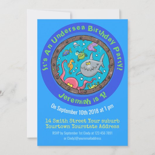 Invitation Drôle créatures marines dans le trou de port de na (Devant)