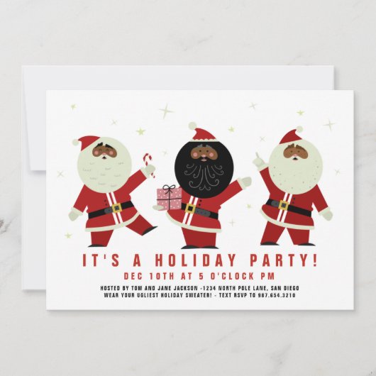 Invitation Drôle Cute Dancing Père Noël noir Party (Devant)