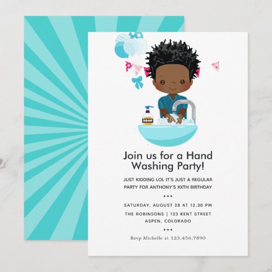 Invitation Drôle d'anniversaire de garçon sur le thème du vir (Devant / Derrière)