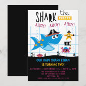 Invitation drôle d'anniversaire de pirate requin (Devant / Derrière)