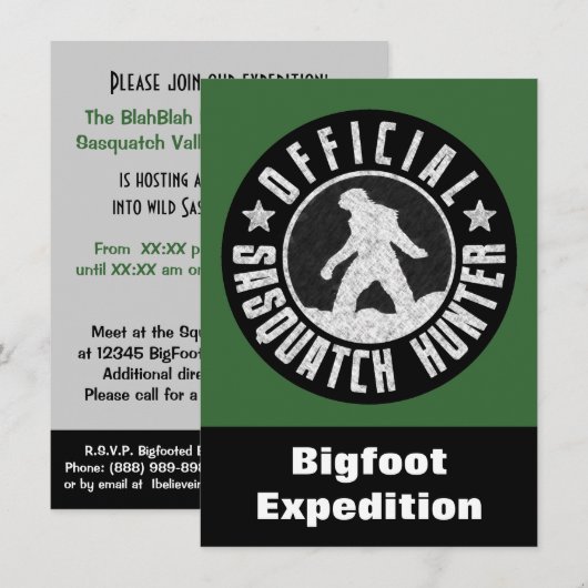 Invitation drôle de chasseur de Sasquatch de (Devant / Derrière)