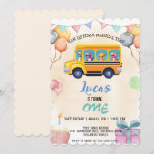 Invitation Drôle de dinosaure Garçon d'autobus de rentrée sco (Devant / Derrière)