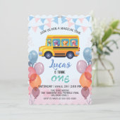 Invitation Drôle de dinosaure Retour à l'école Bus garçon Ann (Debout devant)