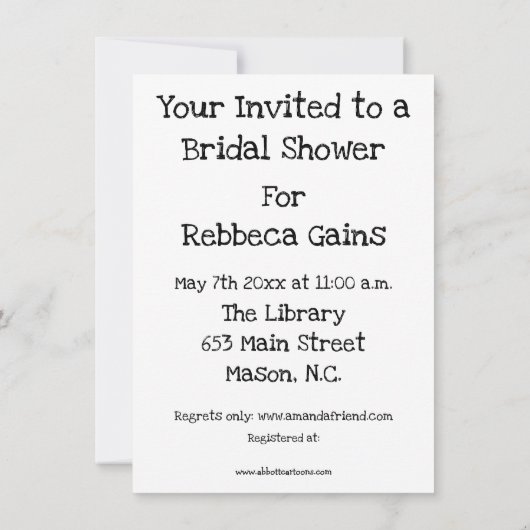 Invitation drôle de douche nuptiale (Dos)