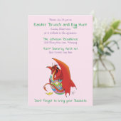 Invitation Drôle de dragon de Pâques Fantaisie rose de vacanc (Debout devant)