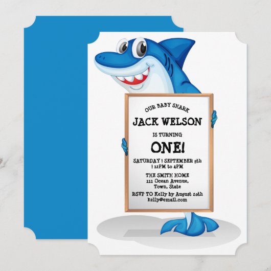 Invitation drôle de fête d'anniversaire de requin (Devant / Derrière)