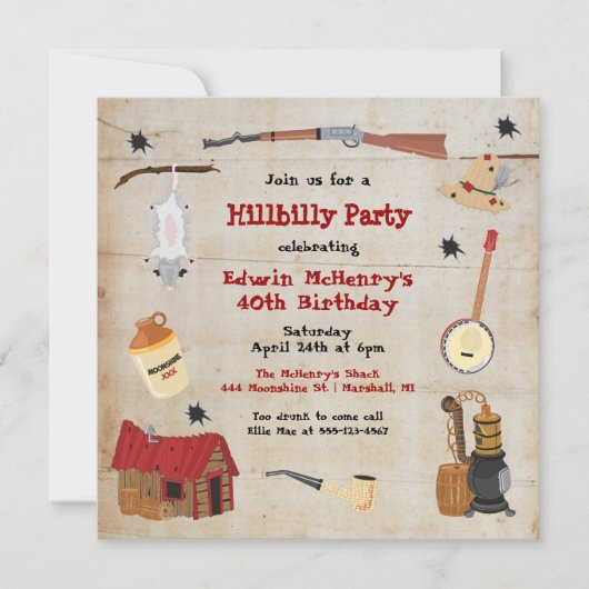 Invitation drôle de fête de Hillbilly (Devant)