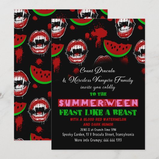 Invitation drôle de fête de Summerween Vampire (Devant / Derrière)