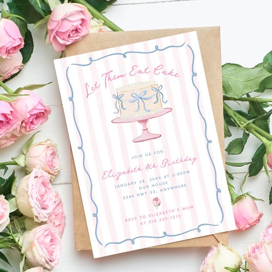 Invitation Drôle de gâteau d'anniversaire Let Them Eat Cake d