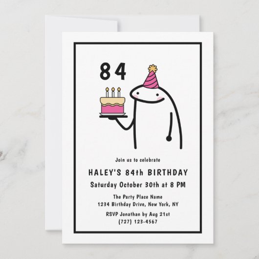 Invitation drôle de meme pour les 84 ans en noir e (Devant)