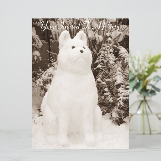 Invitation drôle de neige akita bonhomme de neige noël chien (Debout devant)