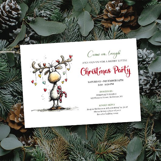 Invitation drôle de Noël de rennes traditionnels p