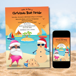 Invitation Drôle de Père Noël bronzé au défilé de bateaux de