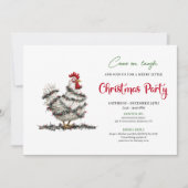 Invitation drôle de poulet à l'aquarelle rouge et (Devant)