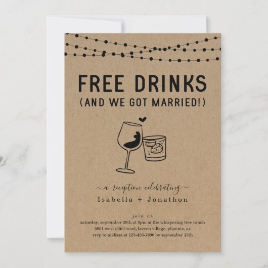 Invitation drôle de réception avec boissons gratui (Devant)