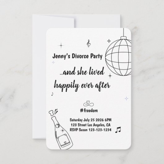 Invitation drôle de réponse pour une fête de divor (Devant)