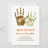 invitation drôle de save the date avec des mains (Devant)