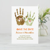 invitation drôle de save the date avec des mains (Debout devant)