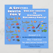 Invitation Drôle des créatures marines dessin d'illustration  (Devant / Derrière)