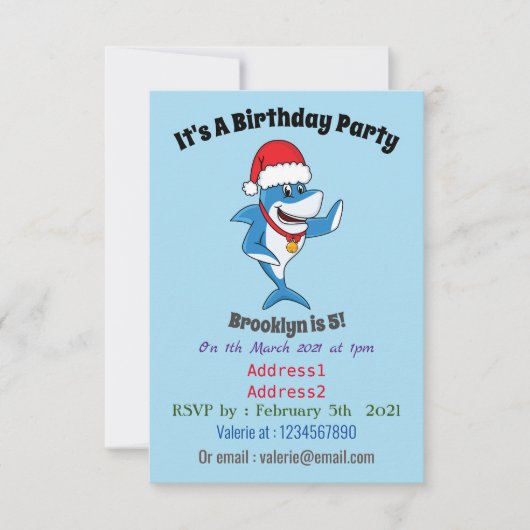 Invitation Drôle dessin animé de requin de Noël (Devant)