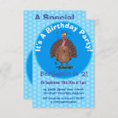 Invitation Drôle dinde marron de la ferme avec des mouches de (Devant / Derrière)