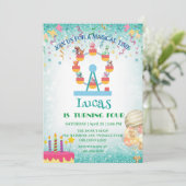 Invitation Drôle dinosaure Ferris roue fête d'anniversaire do (Debout devant)