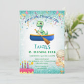 Invitation Drôle dinosaure Kayak Anniversaire de enfant party (Debout devant)