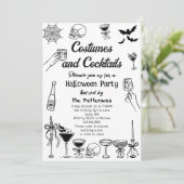 Invitation Drôle Éffrayant Scribbles Halloween Cocktail Party (Debout devant)