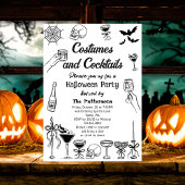 Invitation Drôle Éffrayant Scribbles Halloween Cocktail Party