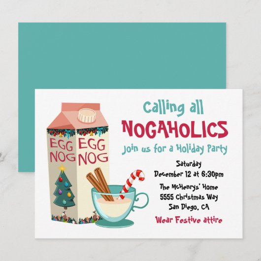 Invitation Drôle Eggnog Nogaholics Noël Cocktail Party (Devant / Derrière)