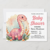 Drôle Elégant Baby shower fille Dinosaure Rose