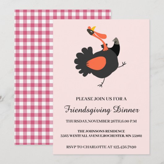 Invitation Drôle et rustique Thanksgiving de dinde (Devant / Derrière)