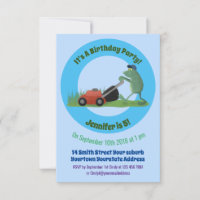 Drôle grenouille verte tondre la pelouse dessin