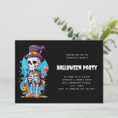 Invitation Drôle Halloween Squelette portant Top Hat (Debout devant)