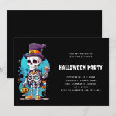 Invitation Drôle Halloween Squelette portant Top Hat (Devant / Derrière)