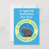 Invitation Drôle hippopotame personnalisées d'anniversaire (Dos)